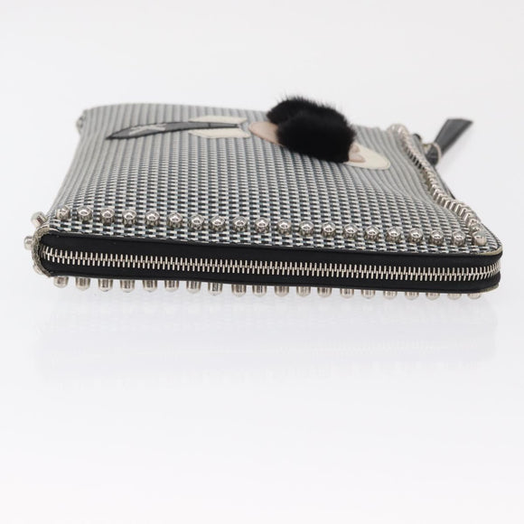 FENDI KARLITO Clutch Bag Leather Black Silver Auth bs32412