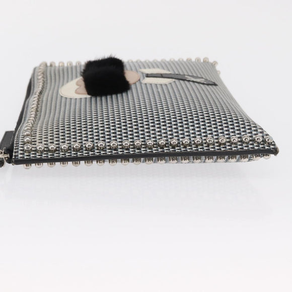 FENDI KARLITO Clutch Bag Leather Black Silver Auth bs32412