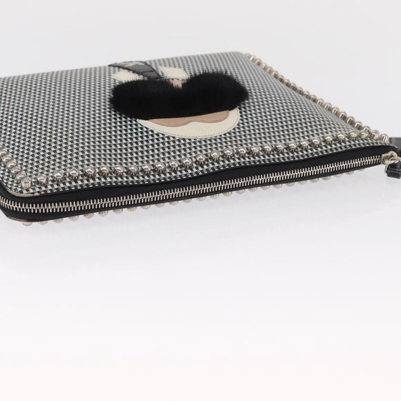 FENDI KARLITO Clutch Bag Leather Black Silver Auth bs32412