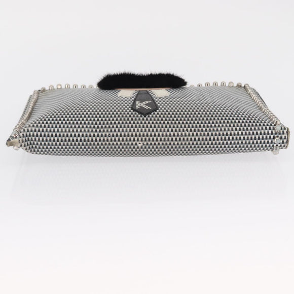 FENDI KARLITO Clutch Bag Leather Black Silver Auth bs32412