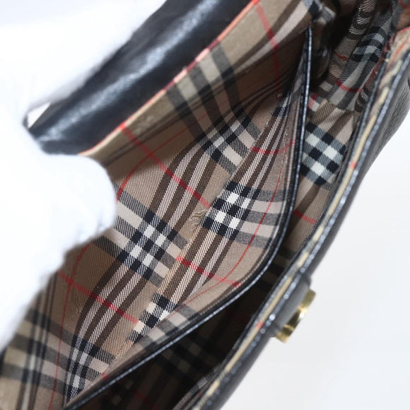 Burberrys Shoulder Bag Leather Black Gold Auth bs32413