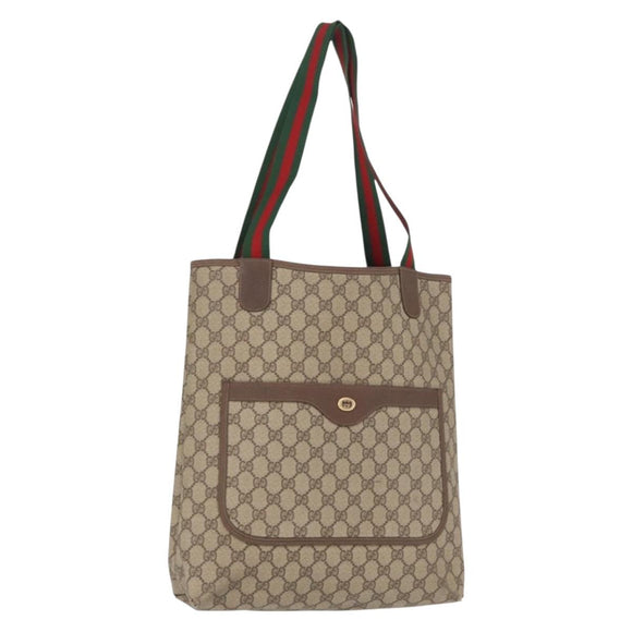 GUCCI GG Supreme Web Sherry Line Tote Bag PVC Beige 39 02 003 Auth bs32427