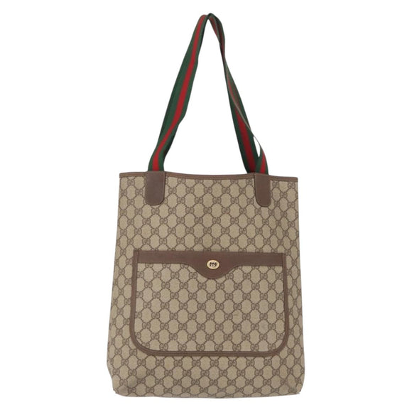 GUCCI GG Supreme Web Sherry Line Tote Bag PVC Beige 39 02 003 Auth bs32427