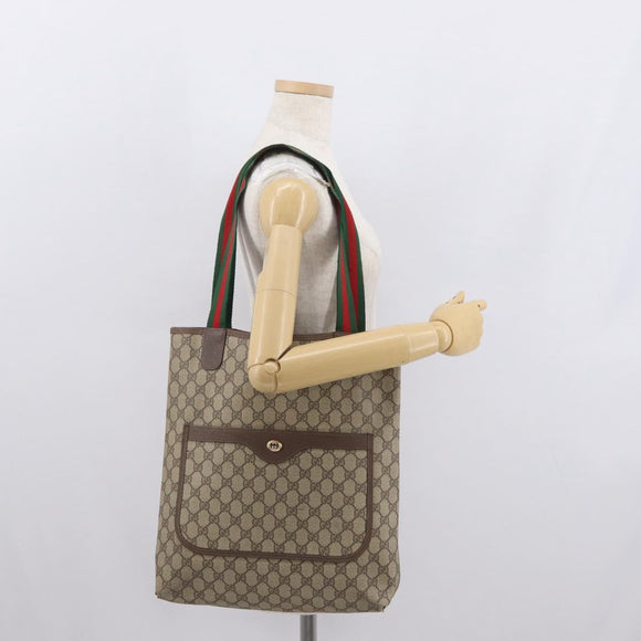 GUCCI GG Supreme Web Sherry Line Tote Bag PVC Beige 39 02 003 Auth bs32427