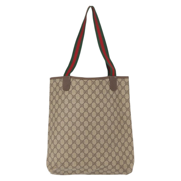 GUCCI GG Supreme Web Sherry Line Tote Bag PVC Beige 39 02 003 Auth bs32427