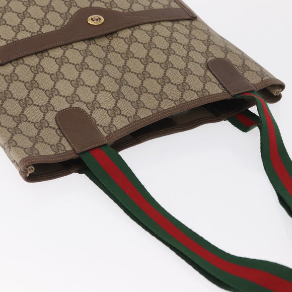 GUCCI GG Supreme Web Sherry Line Tote Bag PVC Beige 39 02 003 Auth bs32427