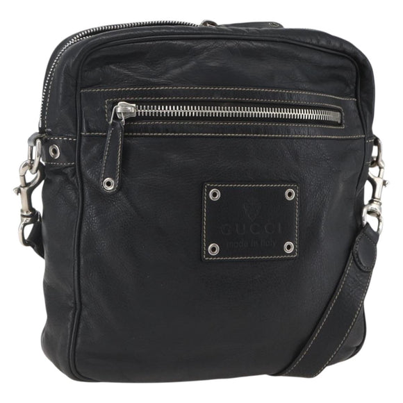 GUCCI Shoulder Bag Leather Black Silver 201451 Auth bs32431