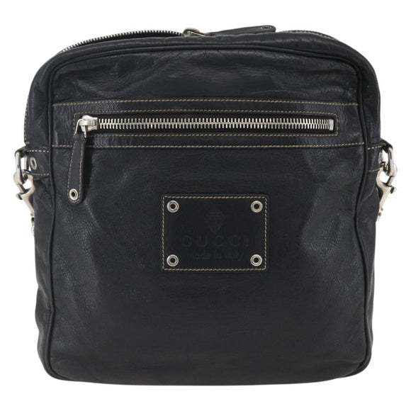GUCCI Shoulder Bag Leather Black Silver 201451 Auth bs32431