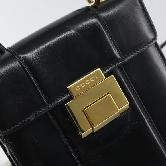 GUCCI Bamboo Hand Bag Leather 2way Black Gold 001 2058 1638 0 Auth bs32435