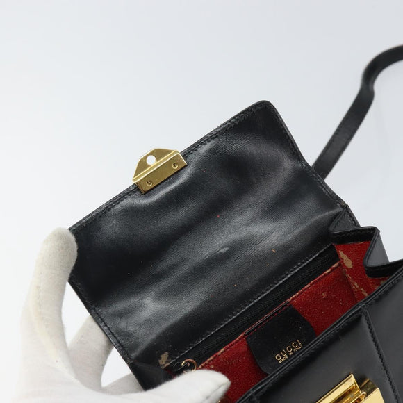GUCCI Bamboo Hand Bag Leather 2way Black Gold 001 2058 1638 0 Auth bs32435