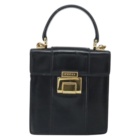GUCCI Bamboo Hand Bag Leather 2way Black Gold 001 2058 1638 0 Auth bs32435