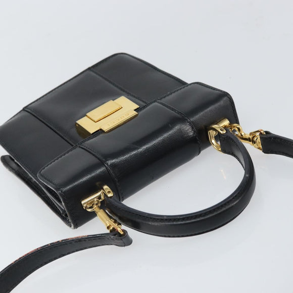 GUCCI Bamboo Hand Bag Leather 2way Black Gold 001 2058 1638 0 Auth bs32435