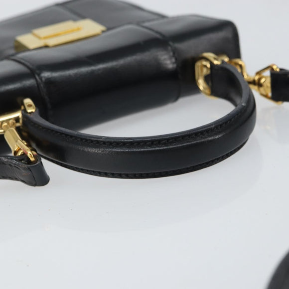 GUCCI Bamboo Hand Bag Leather 2way Black Gold 001 2058 1638 0 Auth bs32435