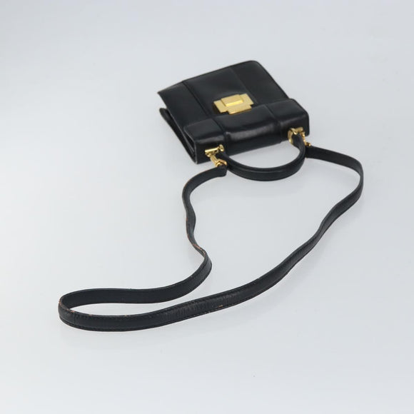 GUCCI Bamboo Hand Bag Leather 2way Black Gold 001 2058 1638 0 Auth bs32435