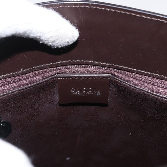 GUCCI Shoulder Bag Patent leather Brown Silver Auth bs32436