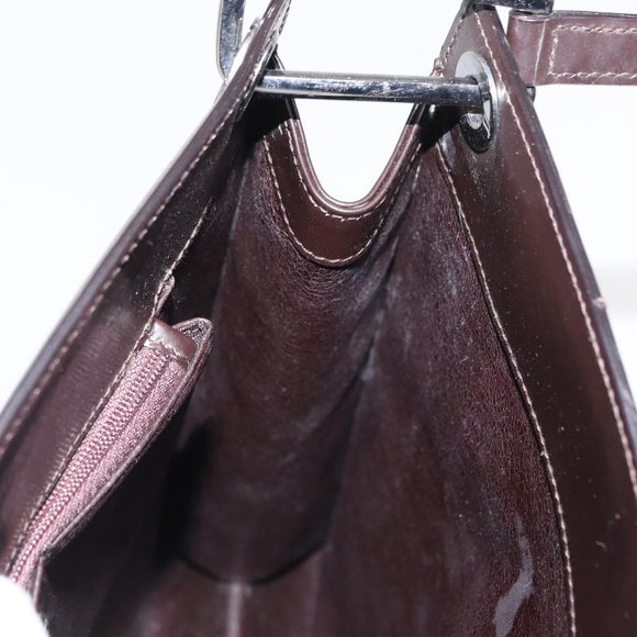 GUCCI Shoulder Bag Patent leather Brown Silver Auth bs32436