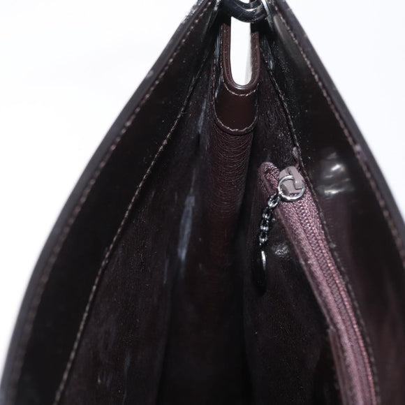 GUCCI Shoulder Bag Patent leather Brown Silver Auth bs32436