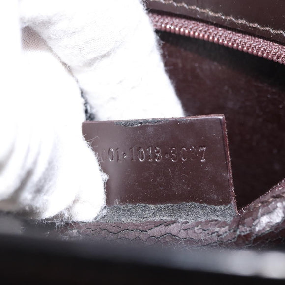 GUCCI Shoulder Bag Patent leather Brown Silver Auth bs32436