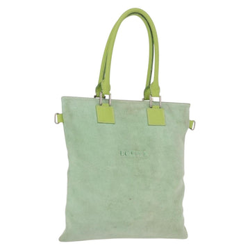 LOEWE Hand Bag Suede Green Silver Auth bs32439
