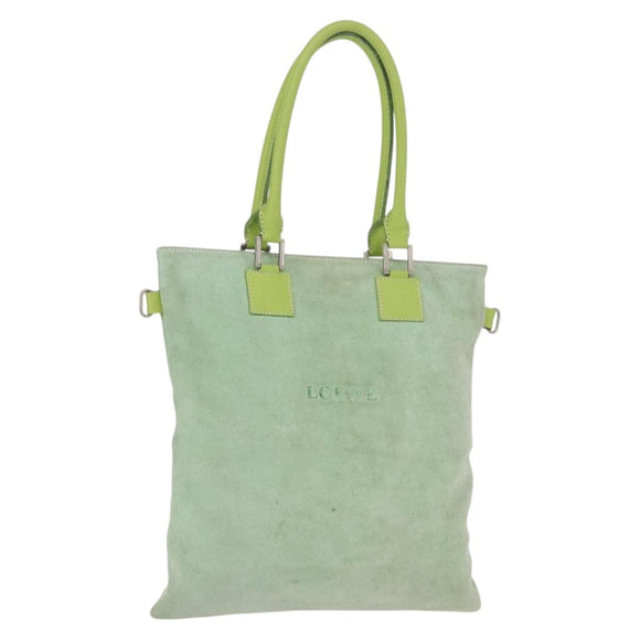 LOEWE Hand Bag Suede Green Silver Auth bs32439