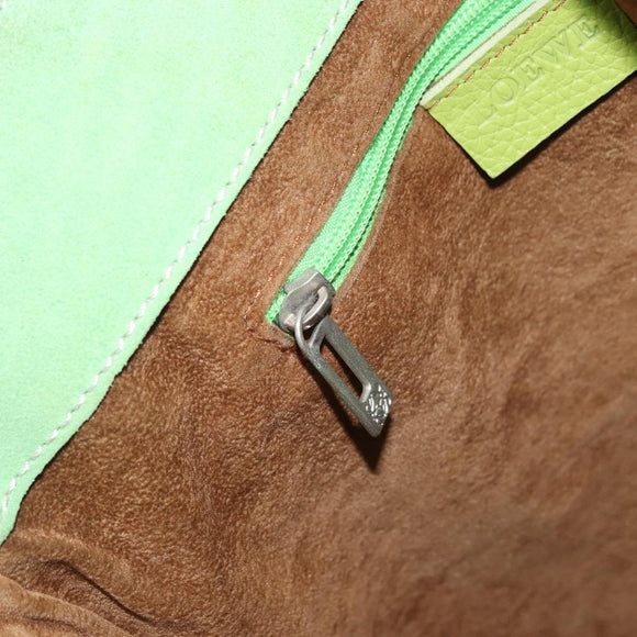 LOEWE Hand Bag Suede Green Silver Auth bs32439