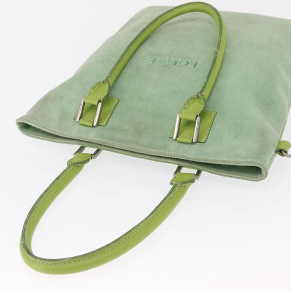 LOEWE Hand Bag Suede Green Silver Auth bs32439