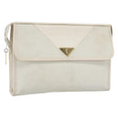 SAINT LAURENT Clutch Bag Coated Canvas White Gold Auth bs32442-1
