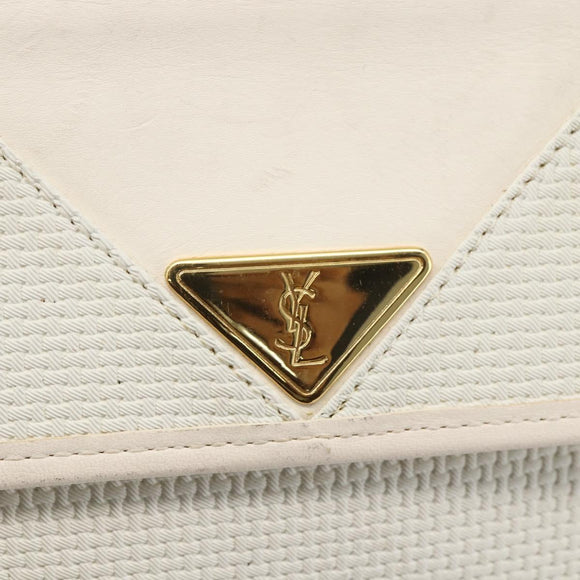 SAINT LAURENT Clutch Bag Coated Canvas White Gold Auth bs32442
