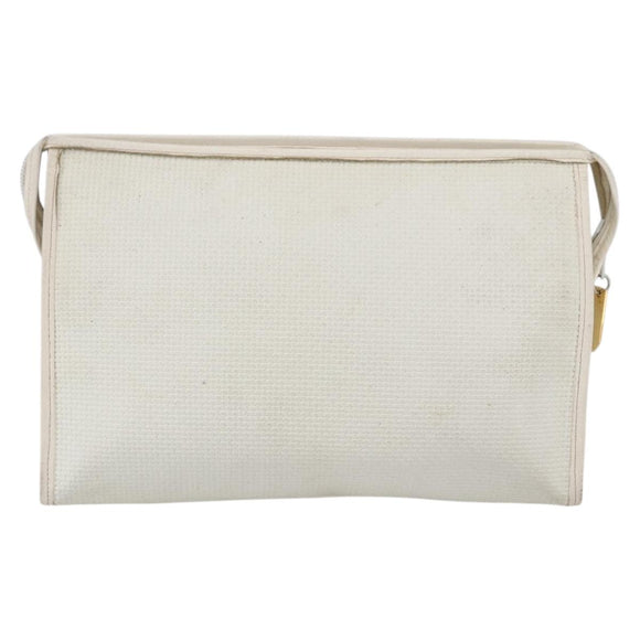 SAINT LAURENT Clutch Bag Coated Canvas White Gold Auth bs32442