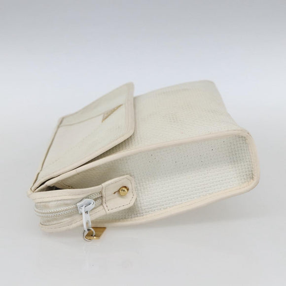 SAINT LAURENT Clutch Bag Coated Canvas White Gold Auth bs32442