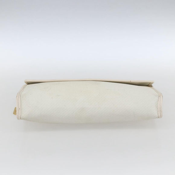 SAINT LAURENT Clutch Bag Coated Canvas White Gold Auth bs32442