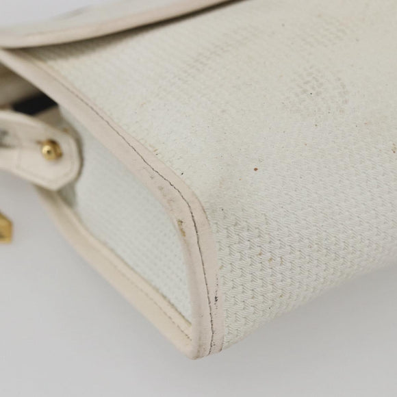 SAINT LAURENT Clutch Bag Coated Canvas White Gold Auth bs32442