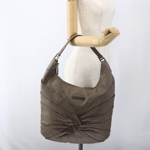 BURBERRY Shoulder Bag Leather Brown Silver Auth bs32445
