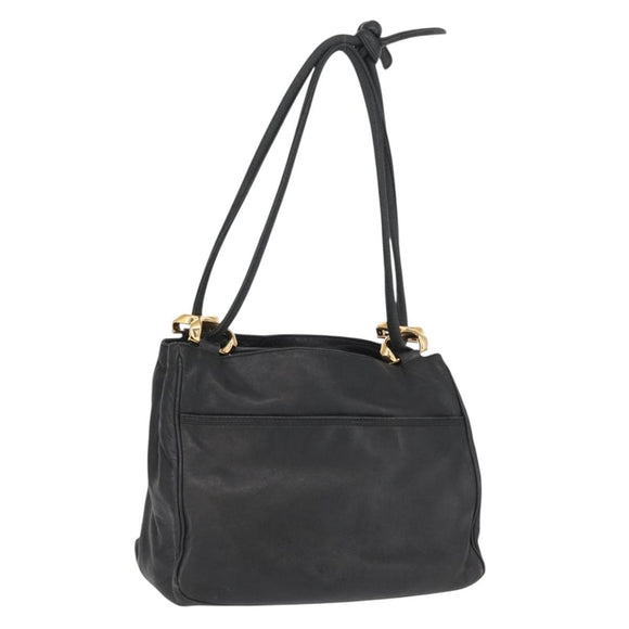 LOEWE Shoulder Bag Leather Black Gold Auth bs32447