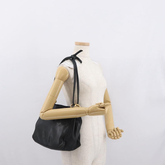 LOEWE Shoulder Bag Leather Black Gold Auth bs32447