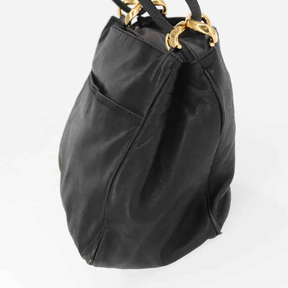 LOEWE Shoulder Bag Leather Black Gold Auth bs32447