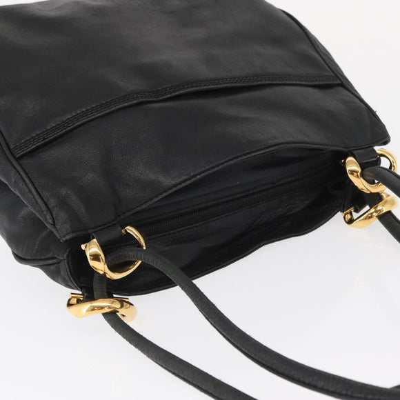 LOEWE Shoulder Bag Leather Black Gold Auth bs32447