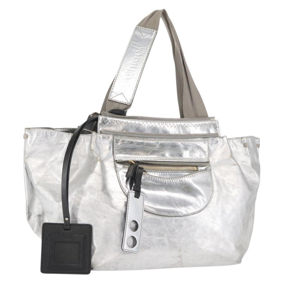 Chloe Tote Bag Leather Silver Auth bs32448