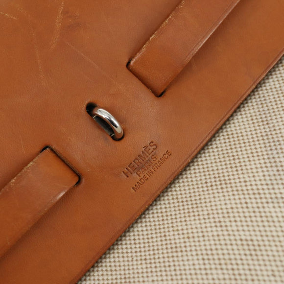 HERMES Herbag Hand Bag Coated Canvas Beige Silver Auth bs32455