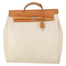 HERMES Herbag Hand Bag Coated Canvas Beige Silver Auth bs32455-2
