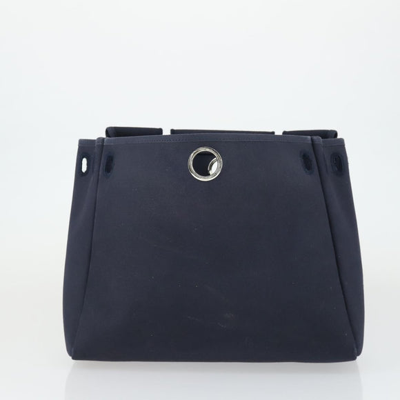 HERMES Herbag Hand Bag Coated Canvas Beige Silver Auth bs32455