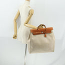 HERMES Herbag Hand Bag Coated Canvas Beige Silver Auth bs32455-27