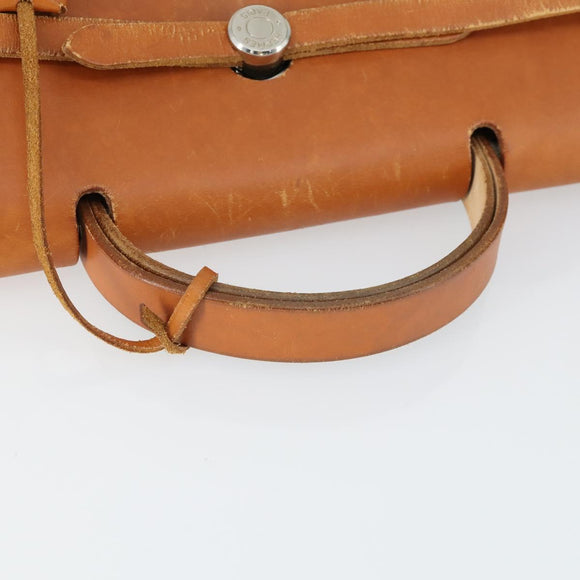 HERMES Herbag Hand Bag Coated Canvas Beige Silver Auth bs32455