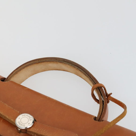 HERMES Herbag Hand Bag Coated Canvas Beige Silver Auth bs32455