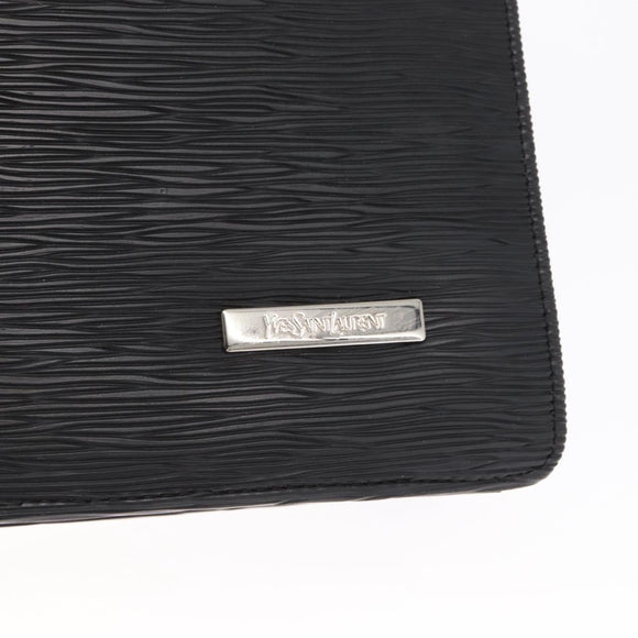 SAINT LAURENT Business Bag Leather Black Silver Auth bs32456