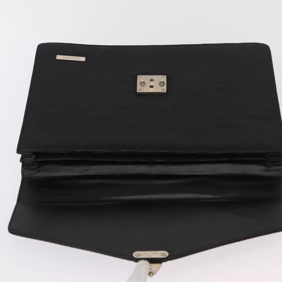 SAINT LAURENT Business Bag Leather Black Silver Auth bs32456