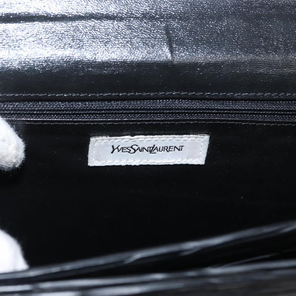 SAINT LAURENT Business Bag Leather Black Silver Auth bs32456