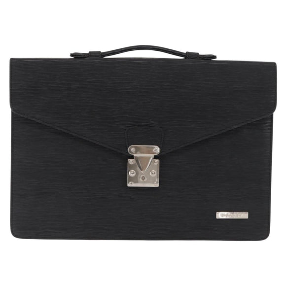 SAINT LAURENT Business Bag Leather Black Silver Auth bs32456