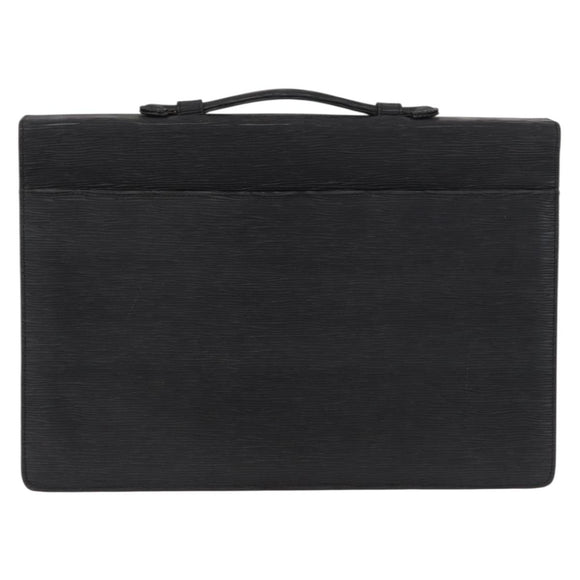 SAINT LAURENT Business Bag Leather Black Silver Auth bs32456