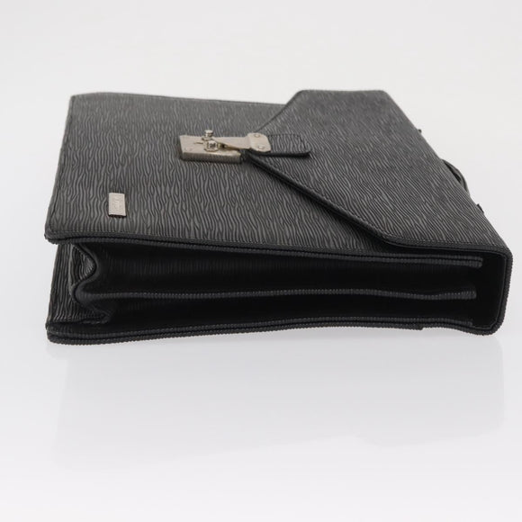 SAINT LAURENT Business Bag Leather Black Silver Auth bs32456